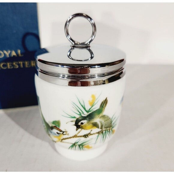 Royal Worcester Double Egg Coddler Porcelain Wren Finch Nature Woods England Vtg - Picture 6 of 12